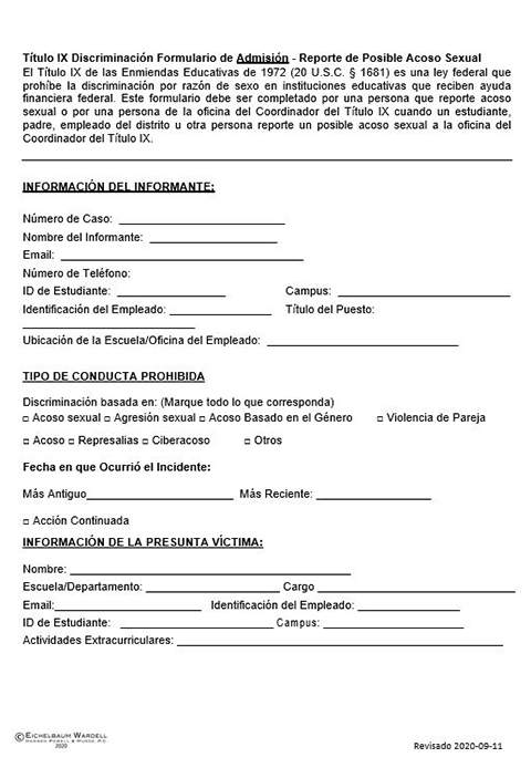 Title IX Forms Package – Spanish Edition