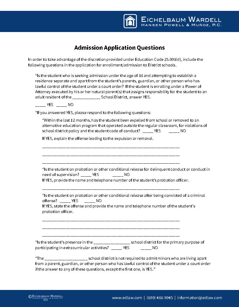 Admission Application Questions