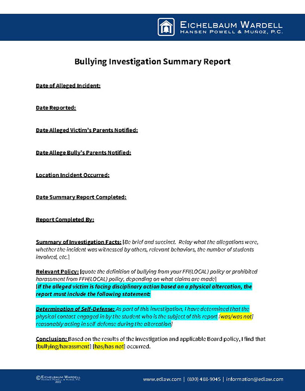 Bullying Investigation Report