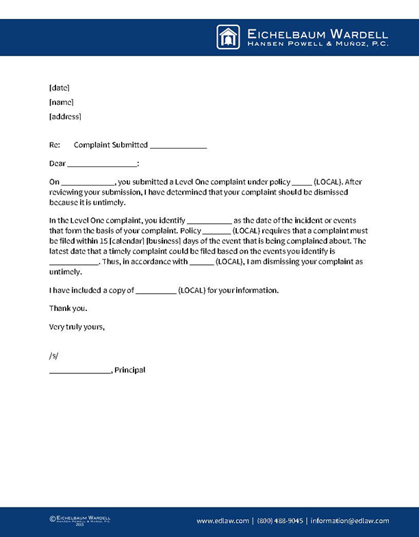 Letter Dismissing Untimely Complaint