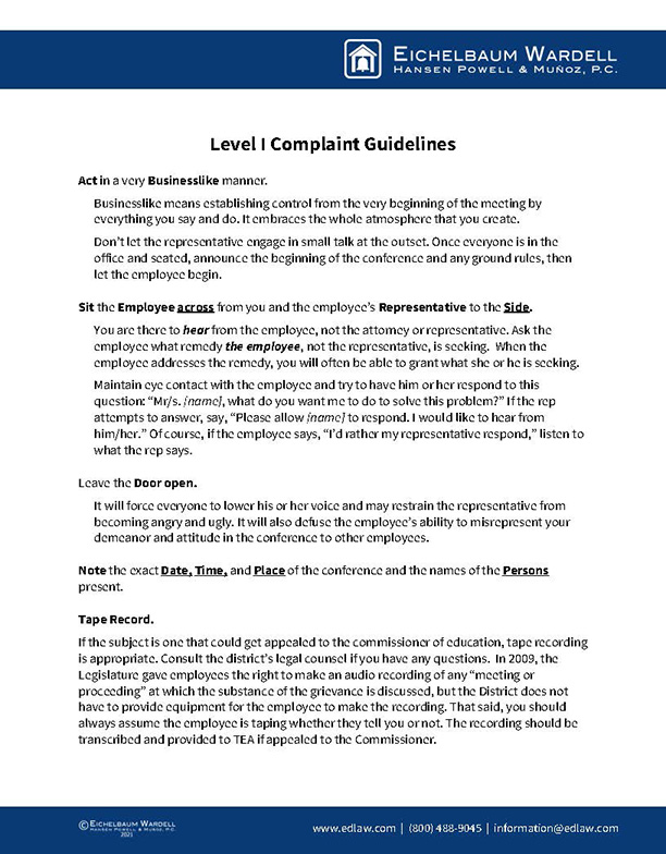 Level I Employee Complaint Guidelines