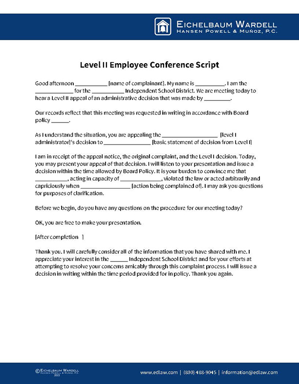 Level II Employee Complaint Script