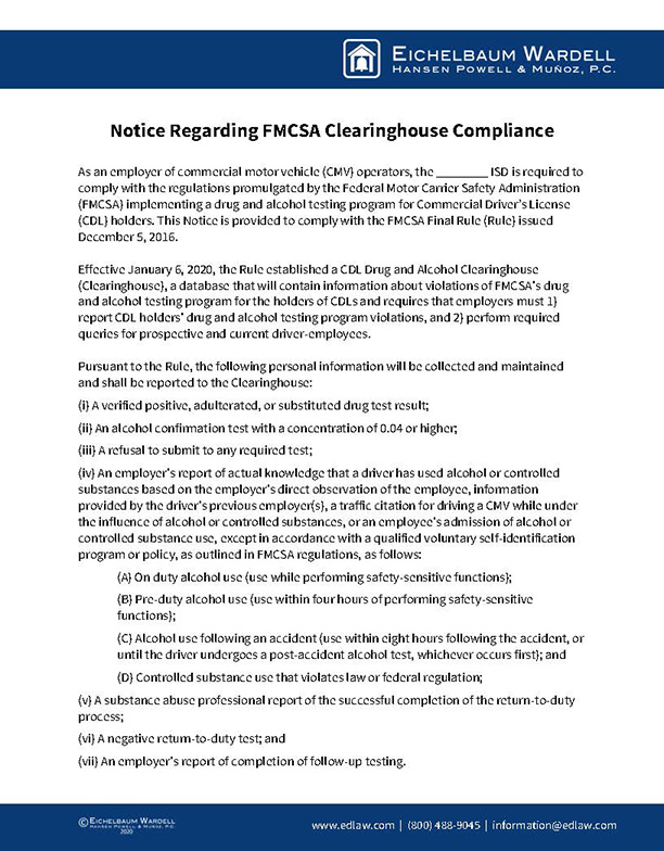 Notice Regarding FMCSA Clearinghouse Compliance
