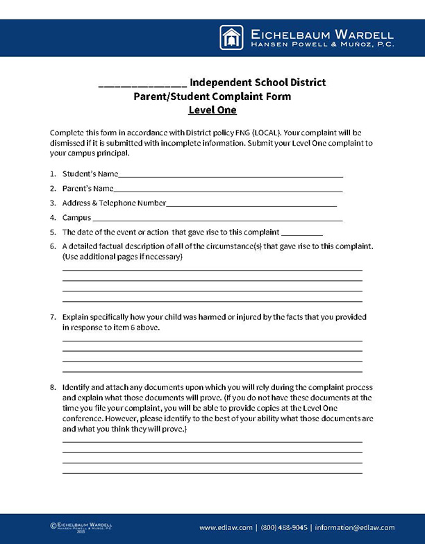 Parent/Student Complaint Form