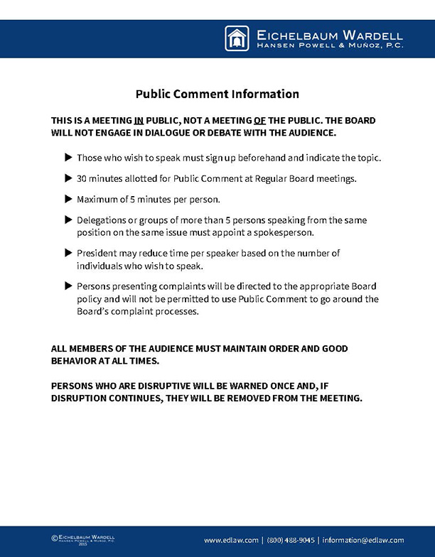 Public Comment Information Sheet