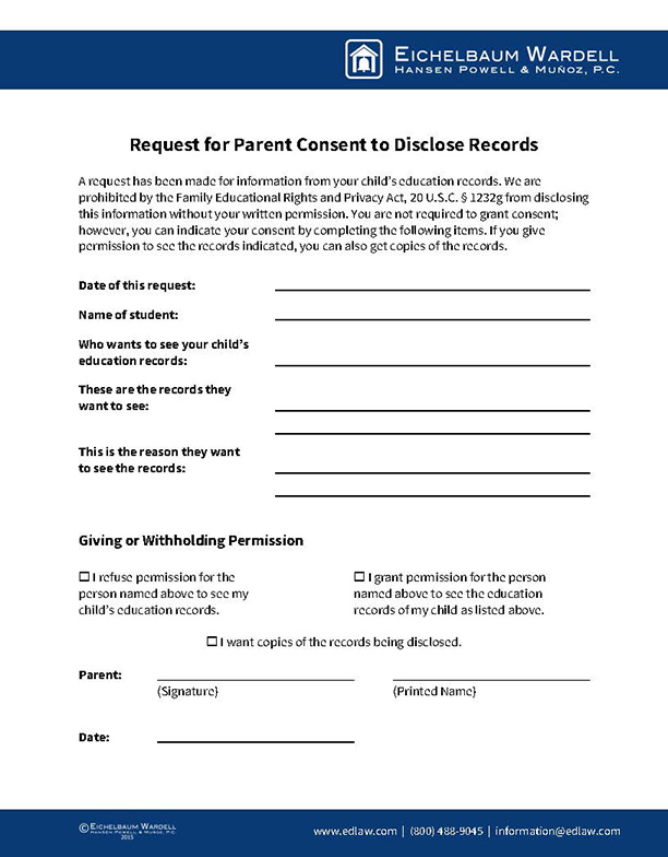 Request for Parent Consent to Disclose Records