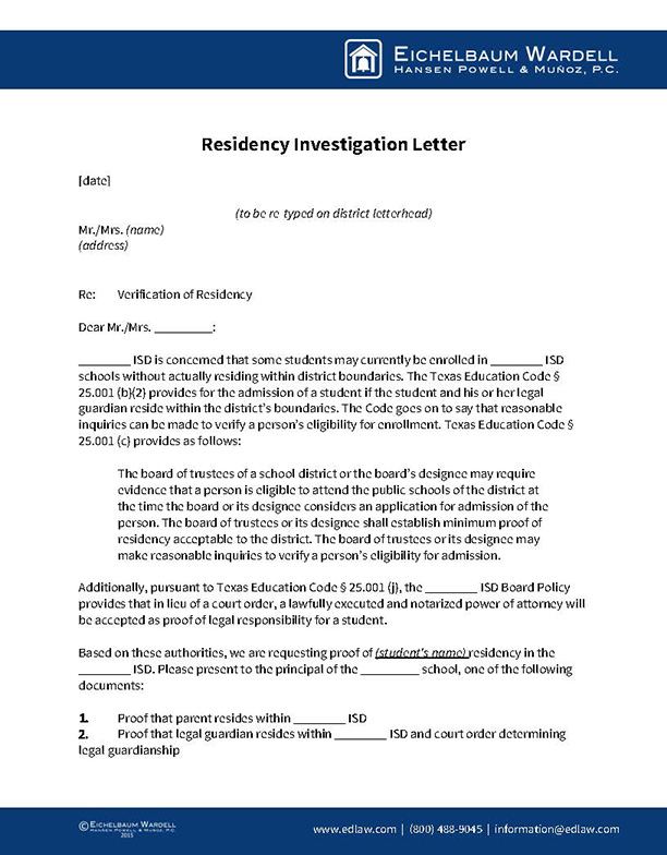 Residency Investigation Letter
