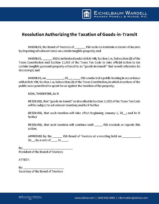 Resolution Authorizing the Taxation of Goods-in-Transit